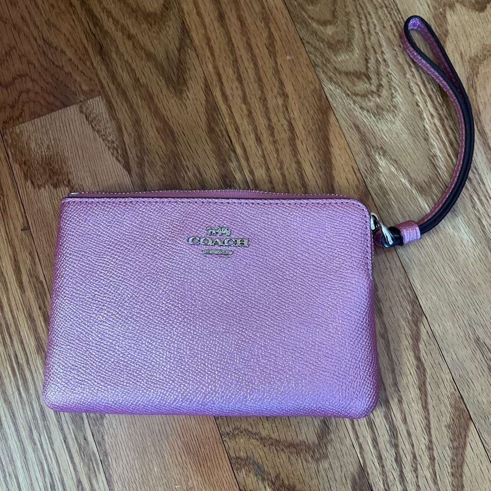 Coach Shimmer Pink Metallic Wristlet Clutch